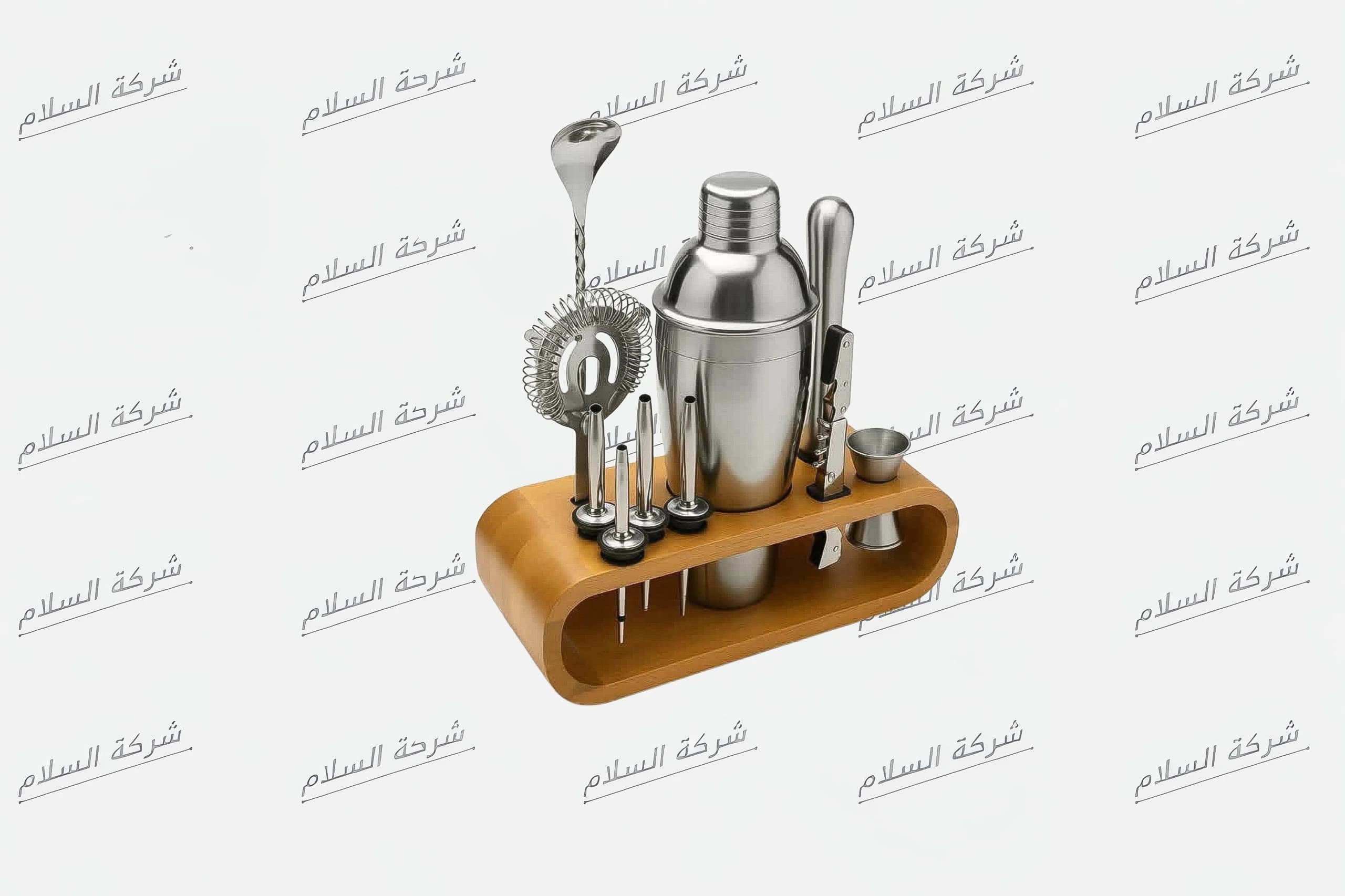 طقم شيكر كوكتيل مع قاعدة خشبية