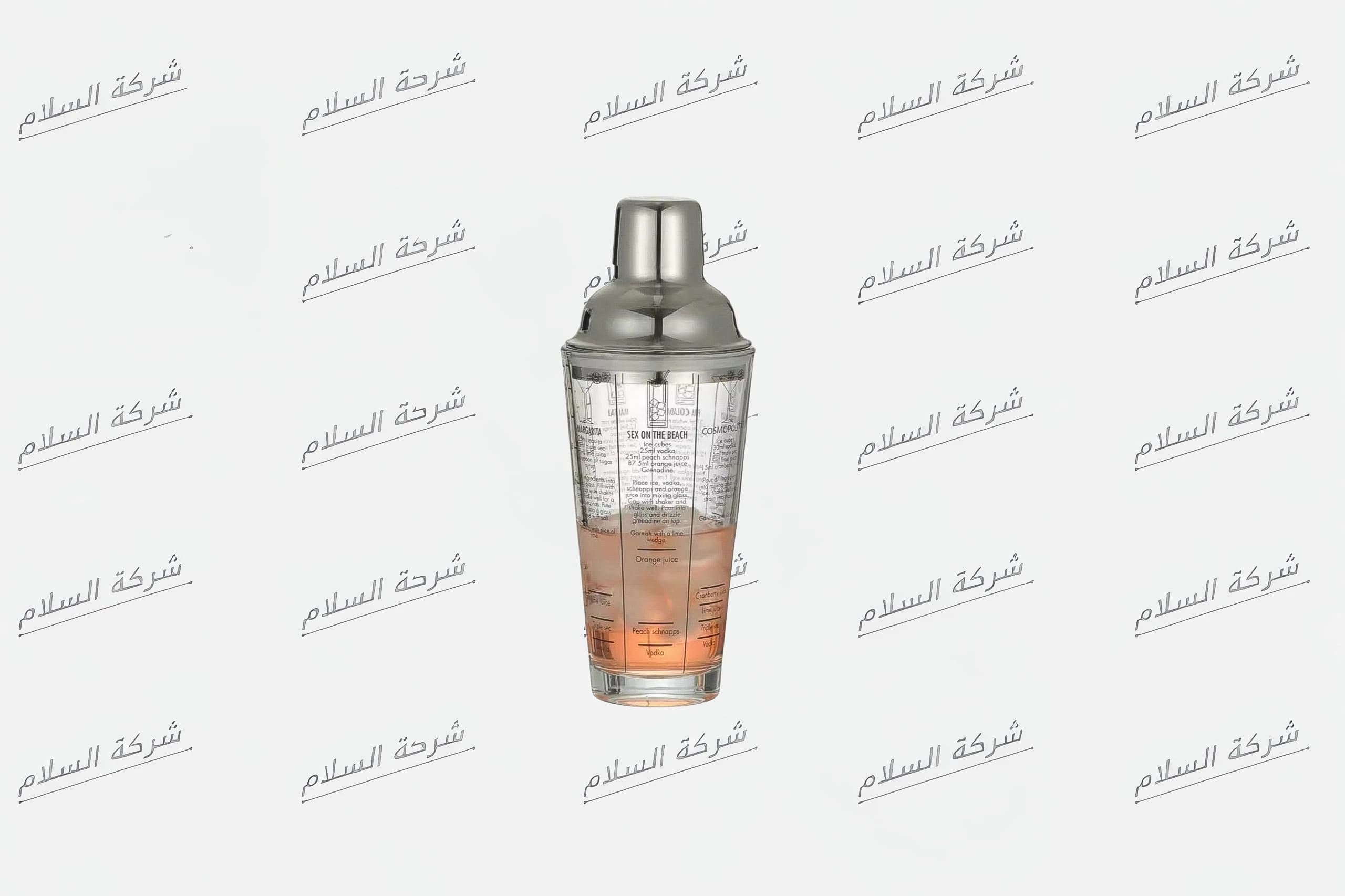 شيكر كوكتيل زجاجي بوصفات مطبوعة